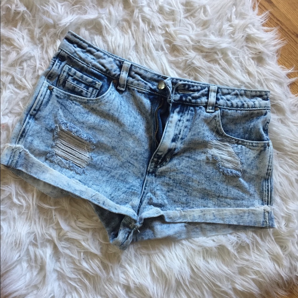 Acid Wash Denim Shorts